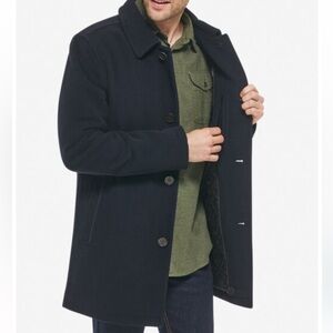 Cole Haan Men's Wool-Blend Car Coat Navy Blue Size XXL